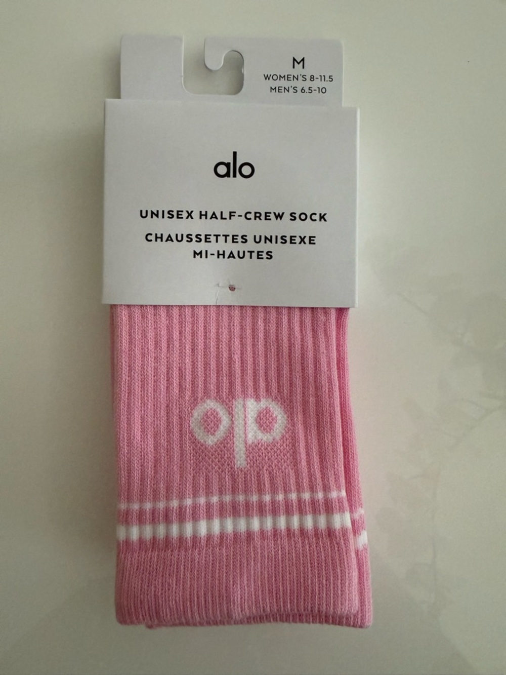 ALO Yoga Pink and White Half-Crew Socks
